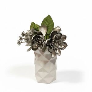 Silver Floral Arrangement in White Vase